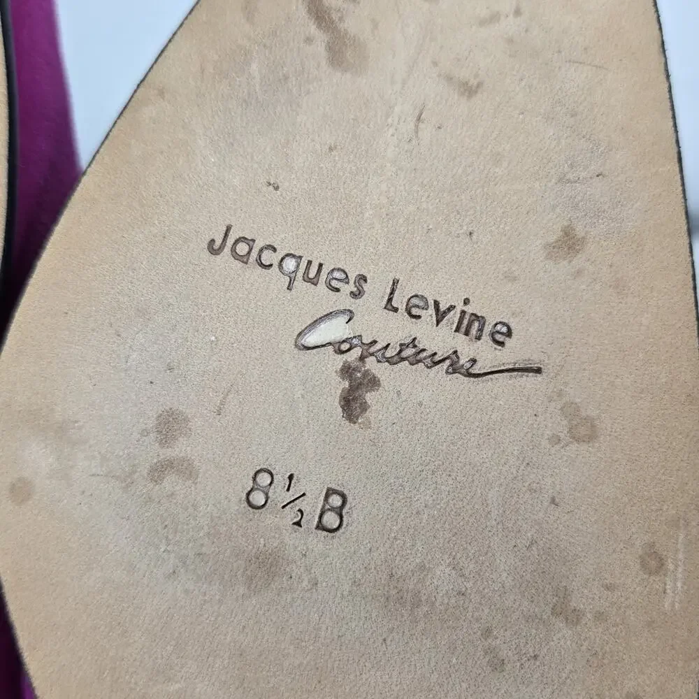 Vintage Jacques Levine Couture Suede Mules Fuchsia Pink Kitten Heels 8.5 B - Picture 9 of 11